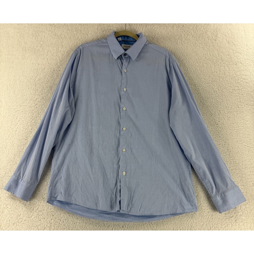 Duchamp Button-Up Dress‎ Shirt Mens Size XL Blue Slim Fit Long Sleeve Cotton